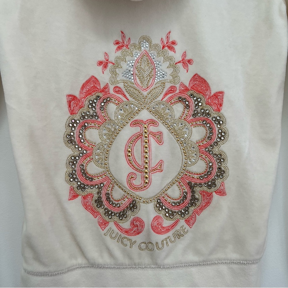 Juicy Couture y2k OG cream Velour Graphic Tracksuit Jacket Girls 12 rhinestones - Picture 5 of 5